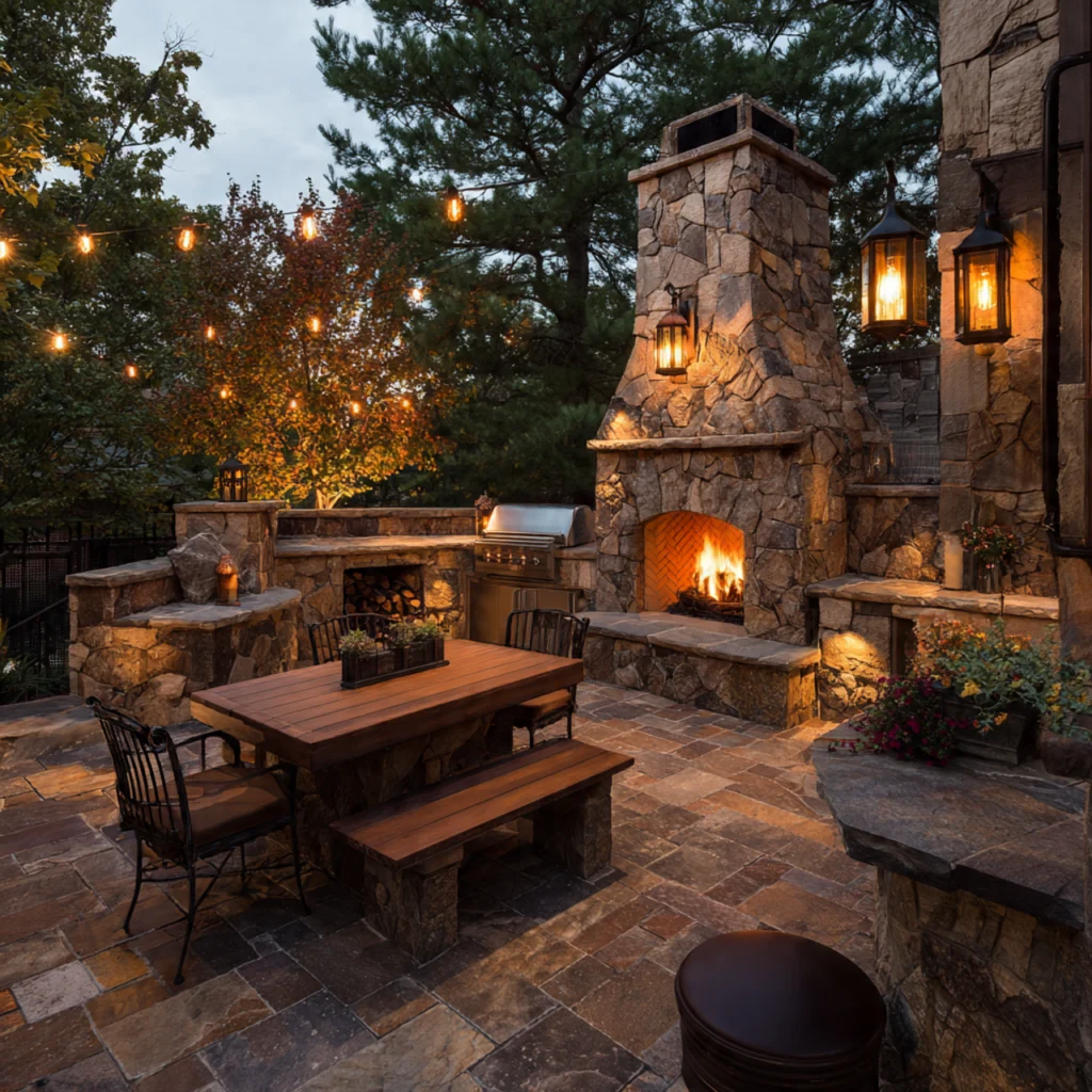 Outdoor Kitchen with Fireplace
