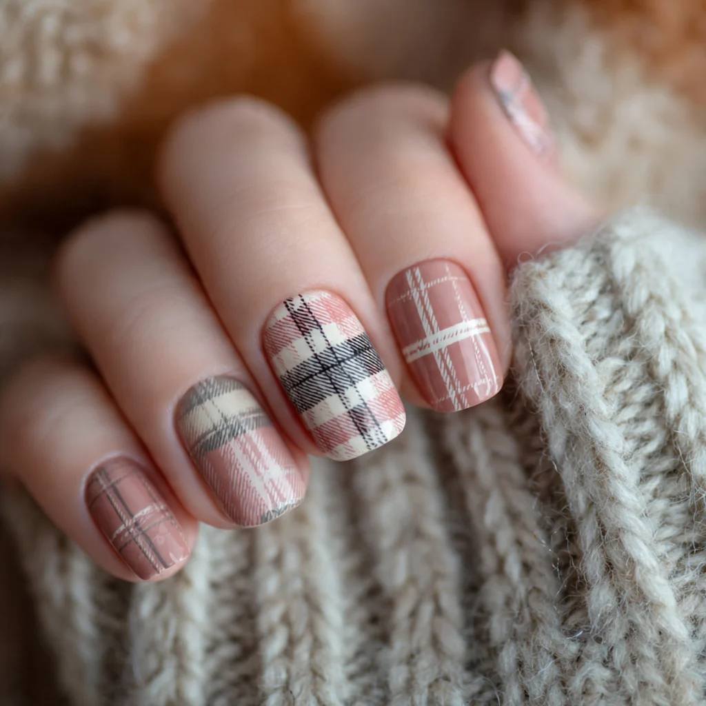Pink Plaid Nails
