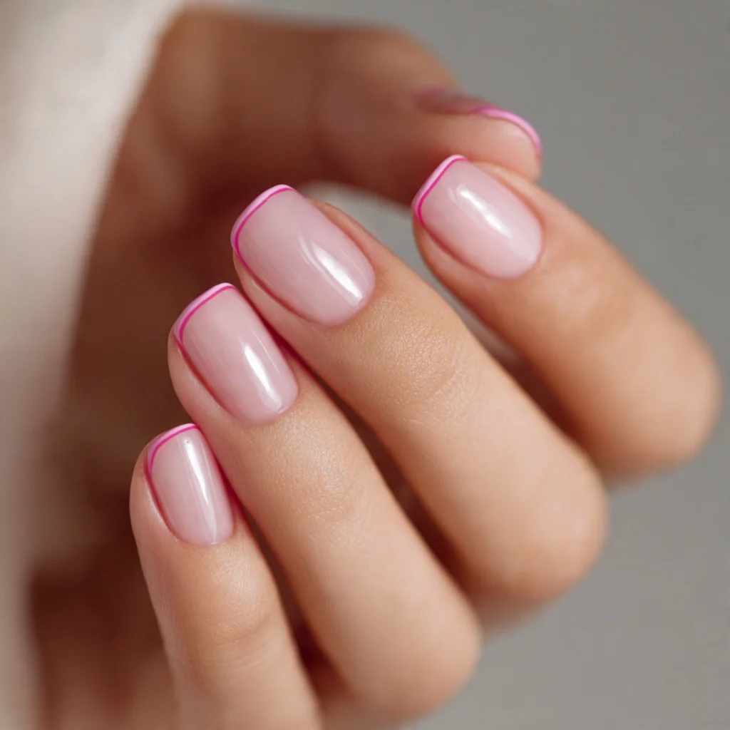 Pink Tip Outline Nails