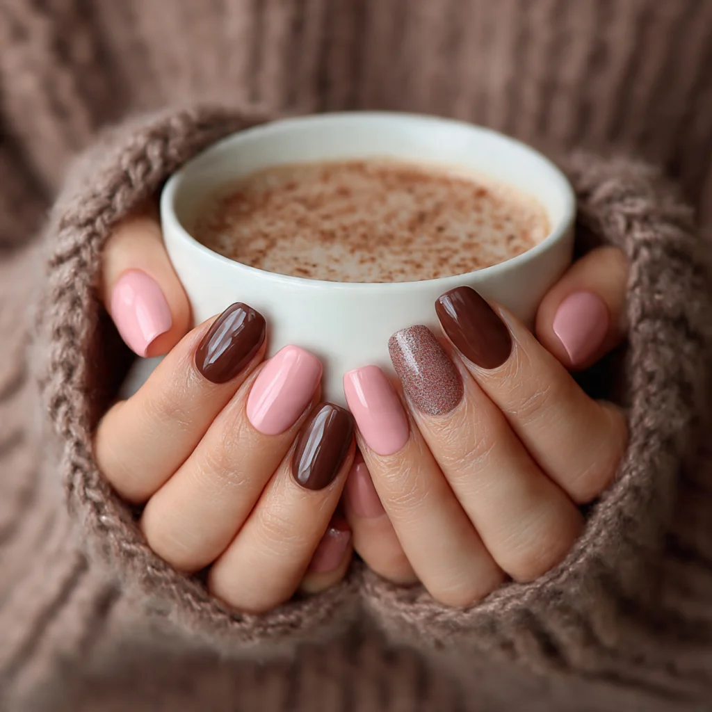 Pink and Brown Duo Nails