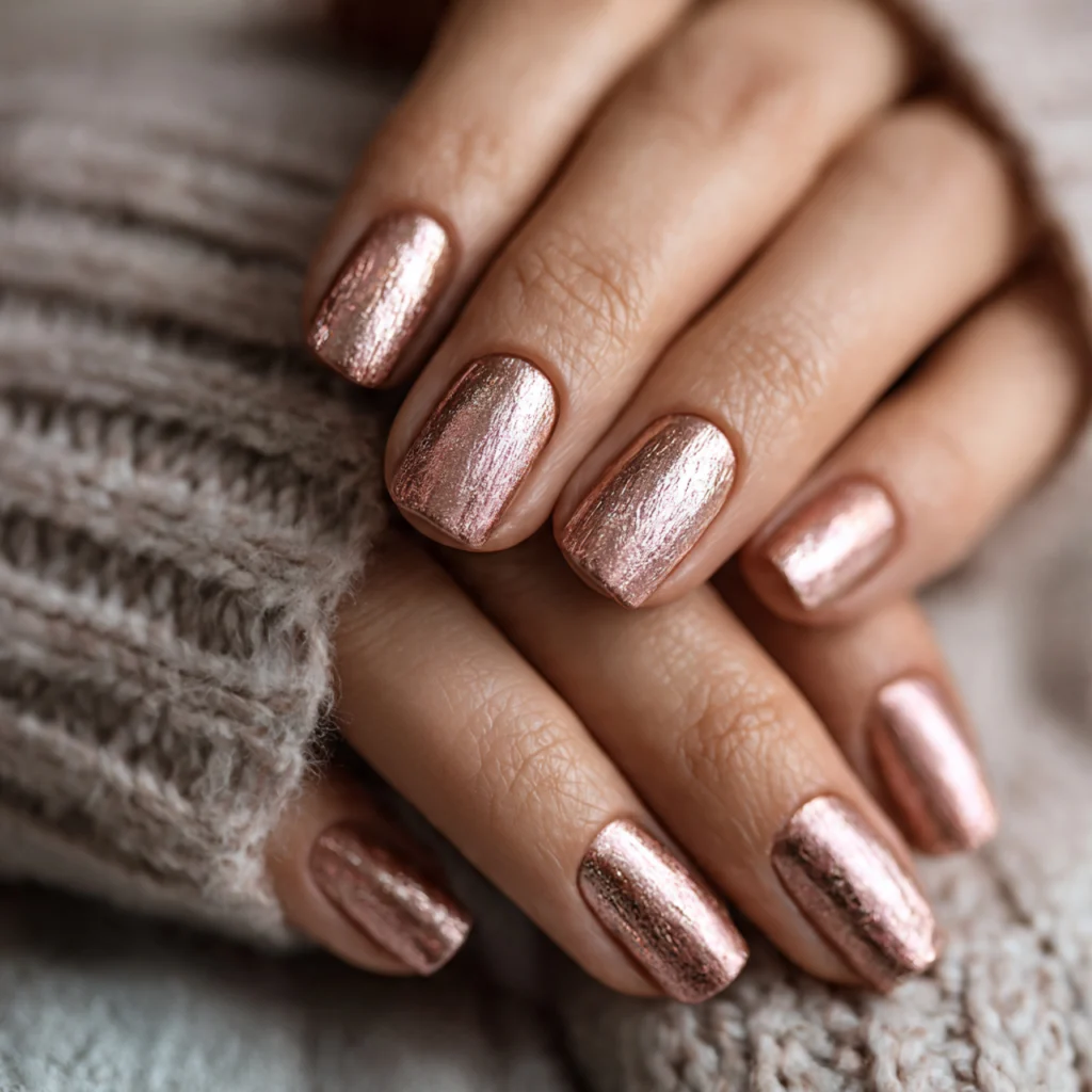 Pink and Copper Foil Nails