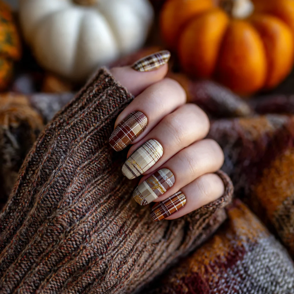 Plaid Brown Nails