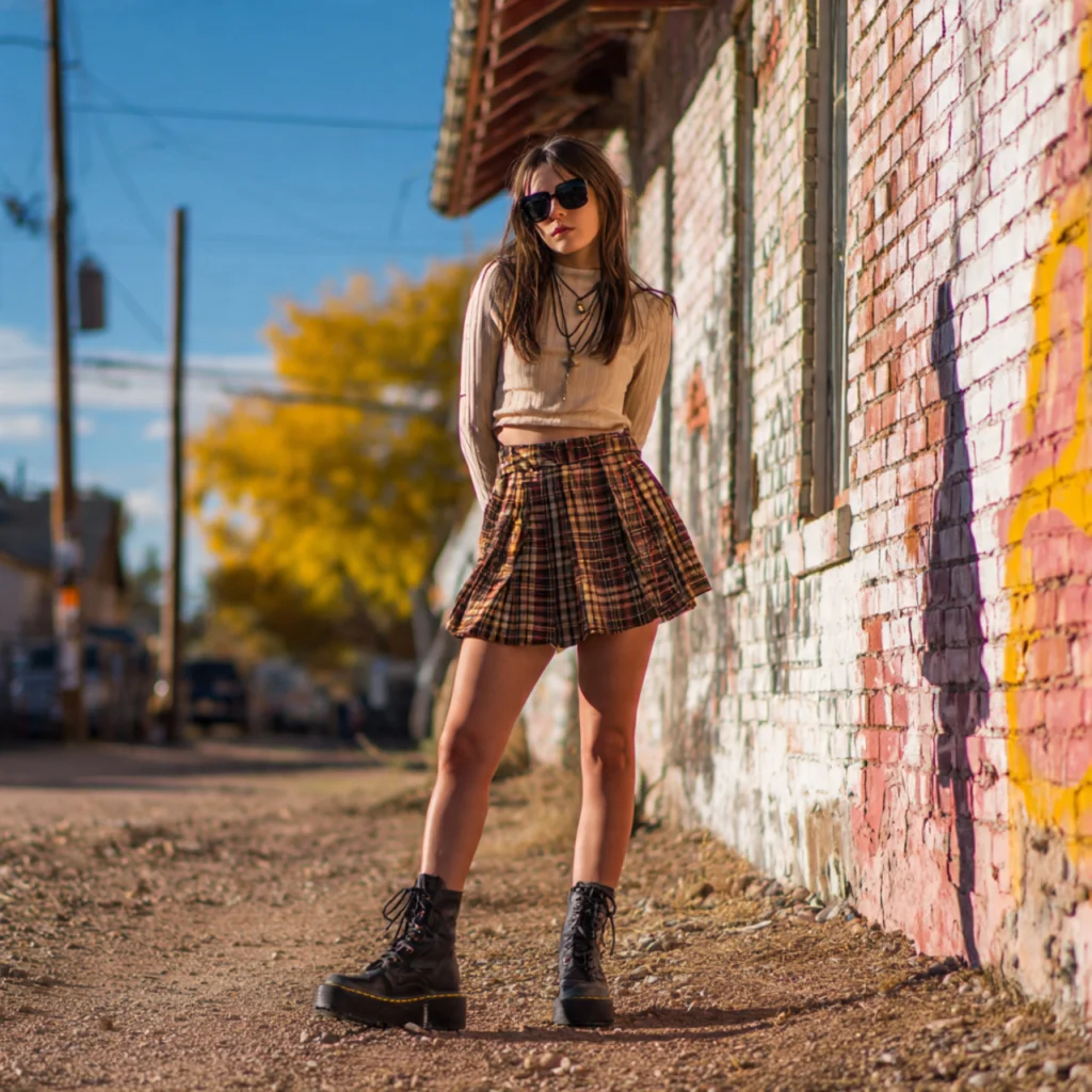 18 Best Grunge Fall Outfits to Rock This Season 3 Plaid Skirts and Combat Boots