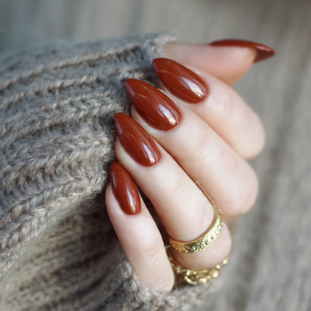 25 Stunning Fall Almond Nails You’ll Want This Autumn 23 Rust Almond Nails