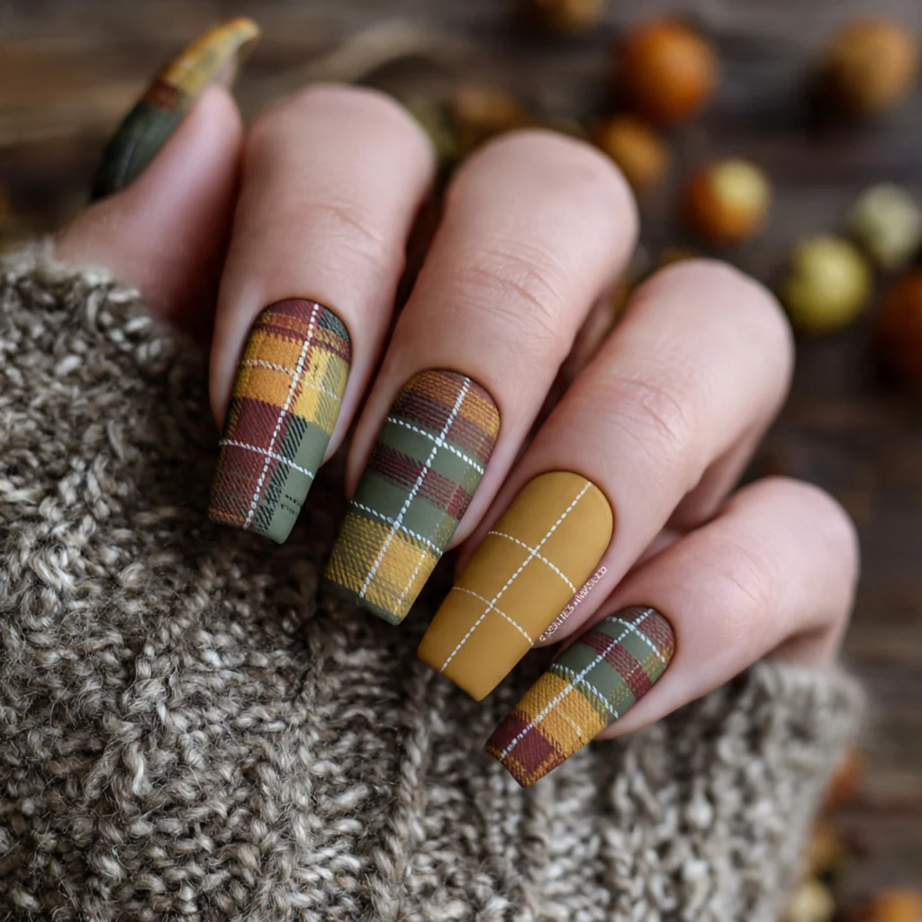 26 Best Thanksgiving Nails Design Fall Ideas for a Cozy, Chic Look 5 Rustic Plaid Patterns