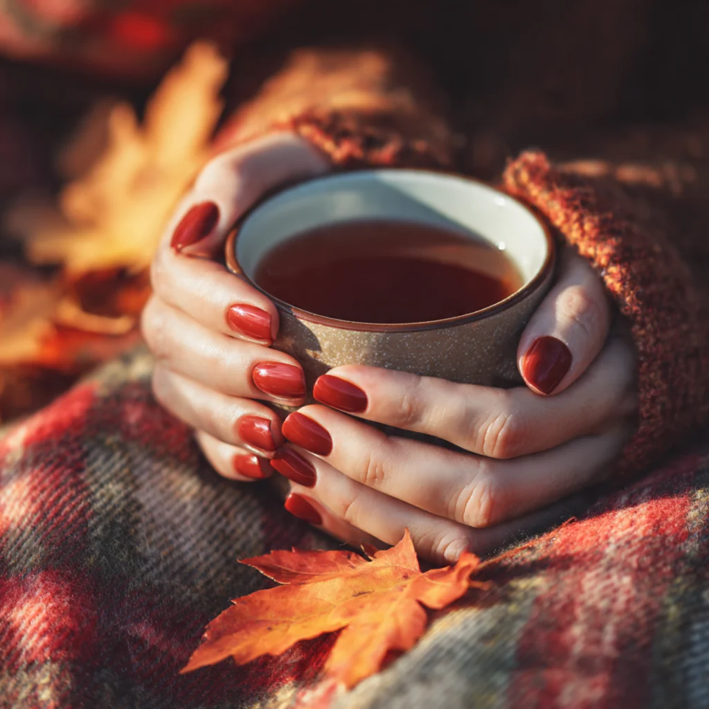 19 Simple Fall Nails Autumn Ideas for Cozy, Effortless Style 6 Rusty Red Warmth