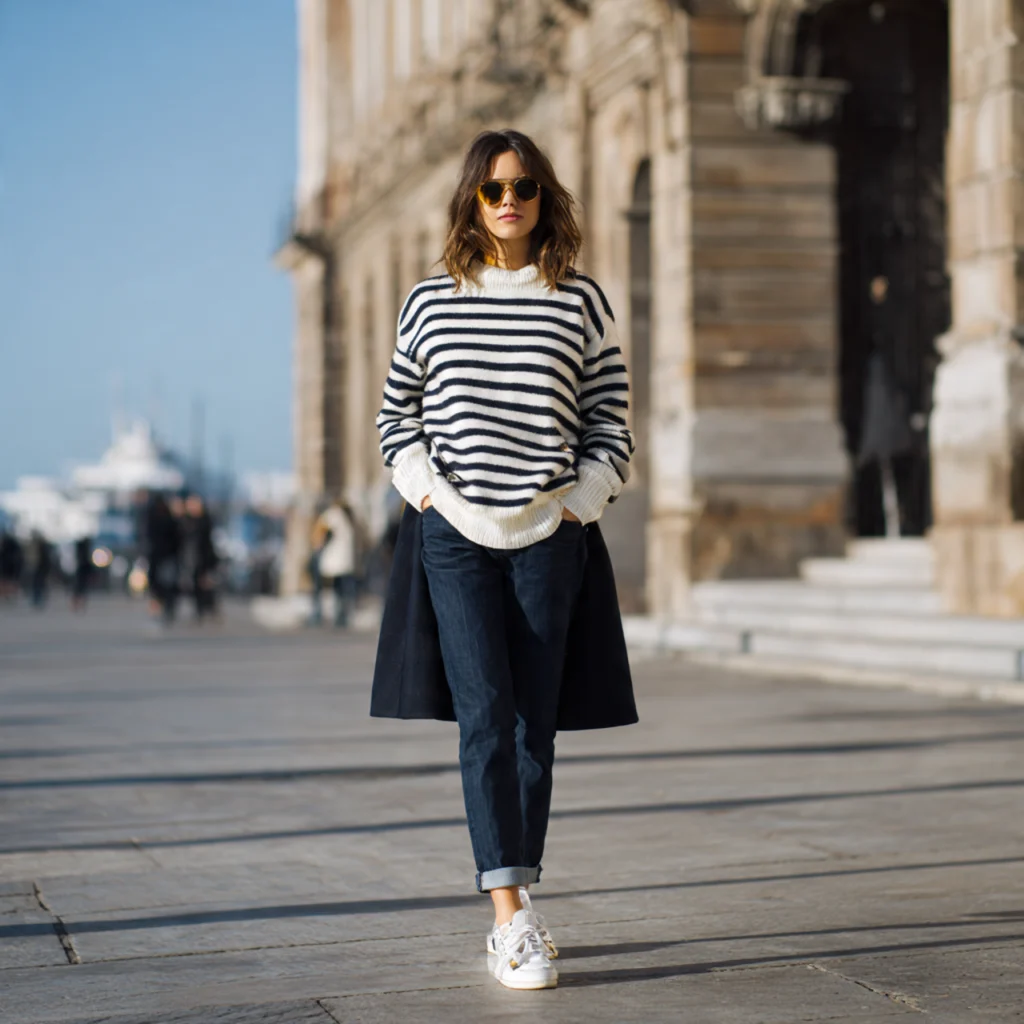 17 Simple Fall Outfits for Effortless Style This Season 12 Striped Sweater with Straight Jeans