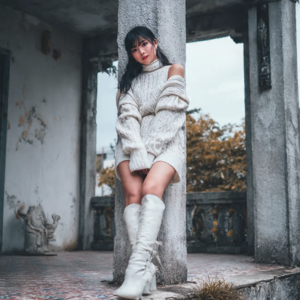 Sweater Dress with Knee-High Boots