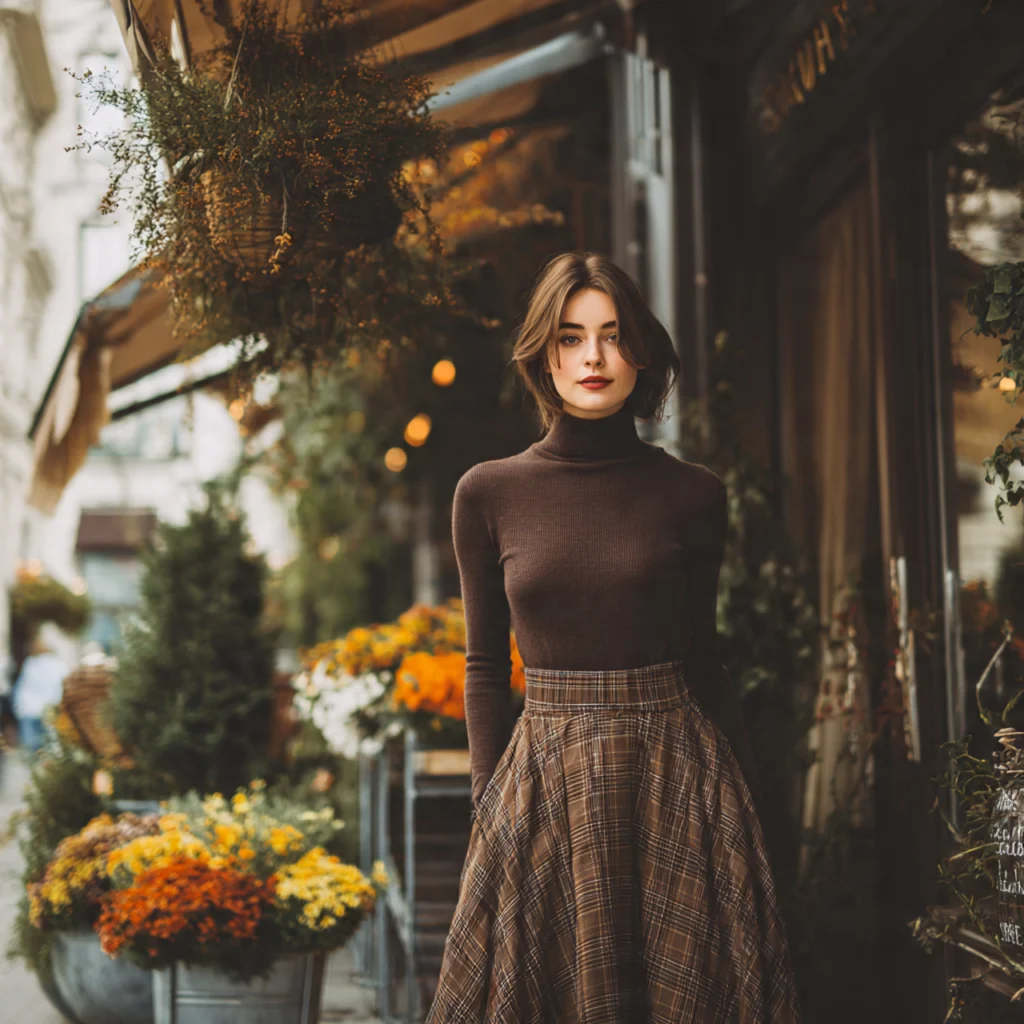 Turtleneck and Midi Skirt
