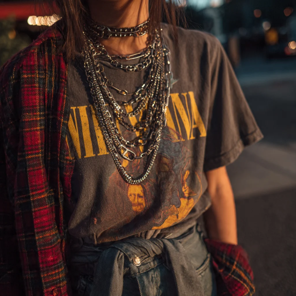18 Best Grunge Fall Outfits to Rock This Season 5 Vintage Band Tee & Layered Accessories