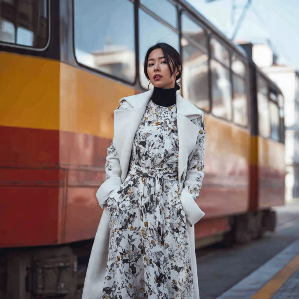 Wrap Dress with Long Coat