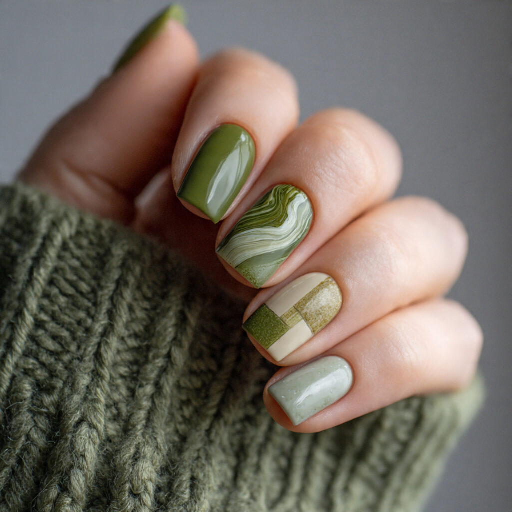 Abstract Green Nail Art