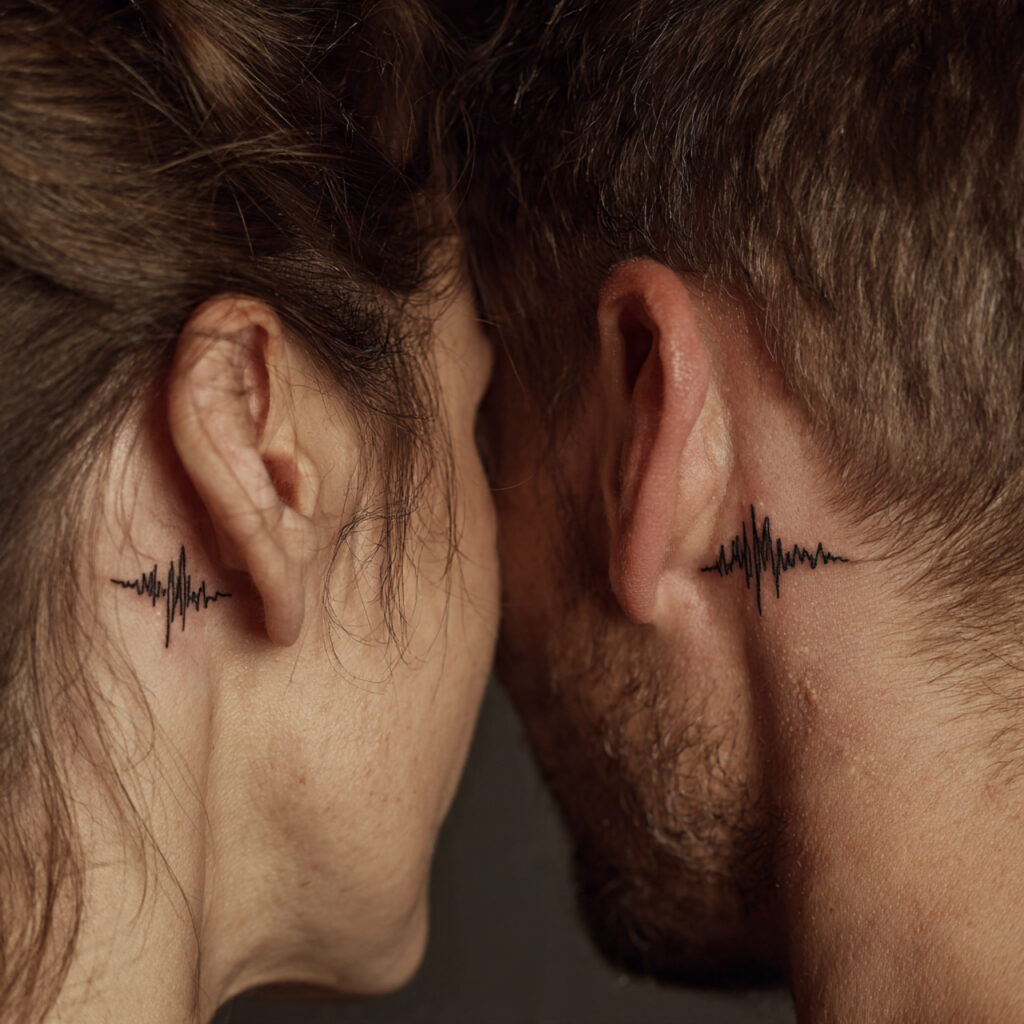 Behind the Ear Matching Soundwave Tattoos
