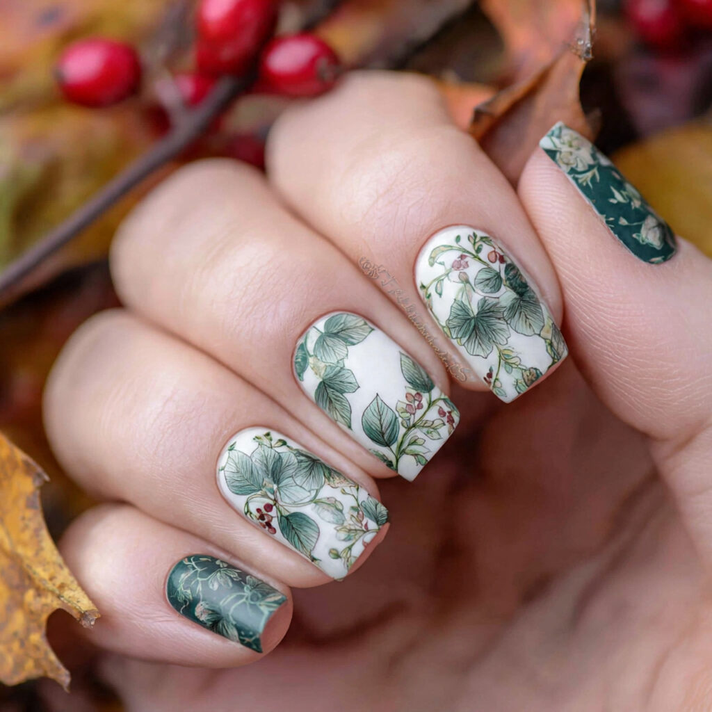 Botanical-Inspired Green Nails