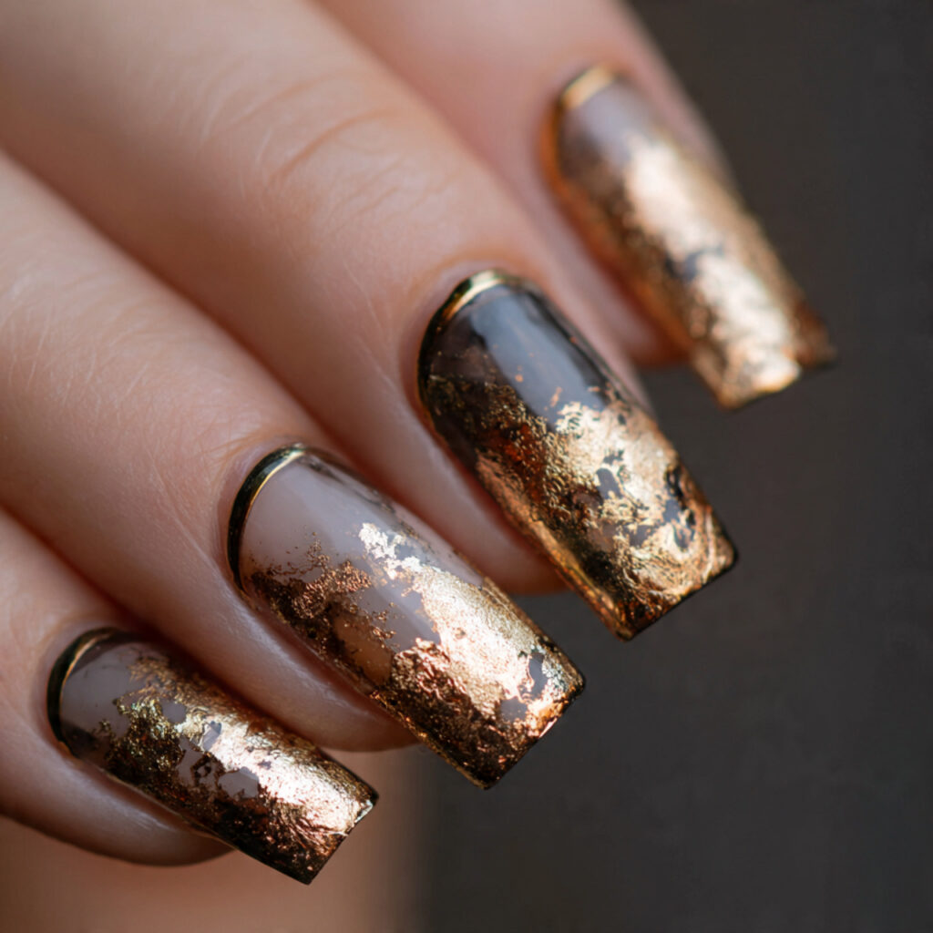 Bronze Foil Accent Nails