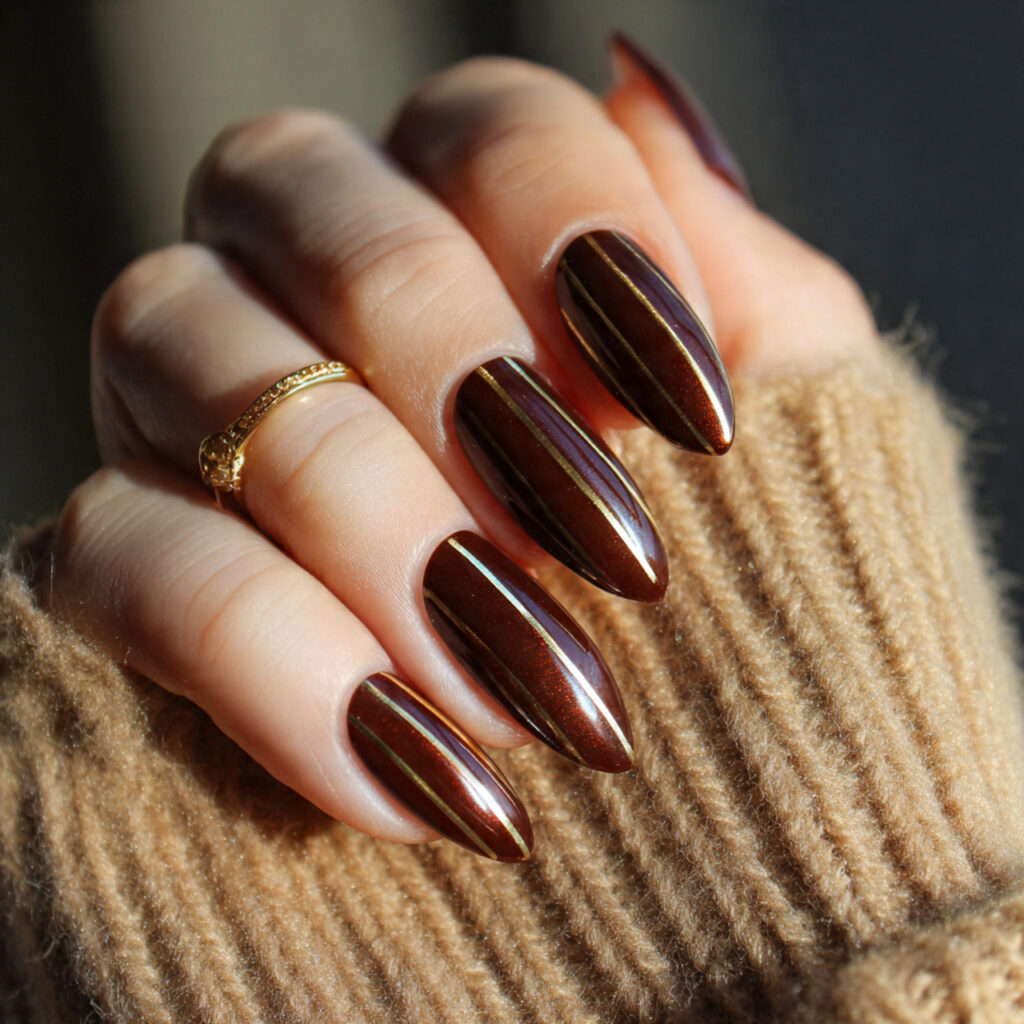 Brown and Gold Double French Tips
