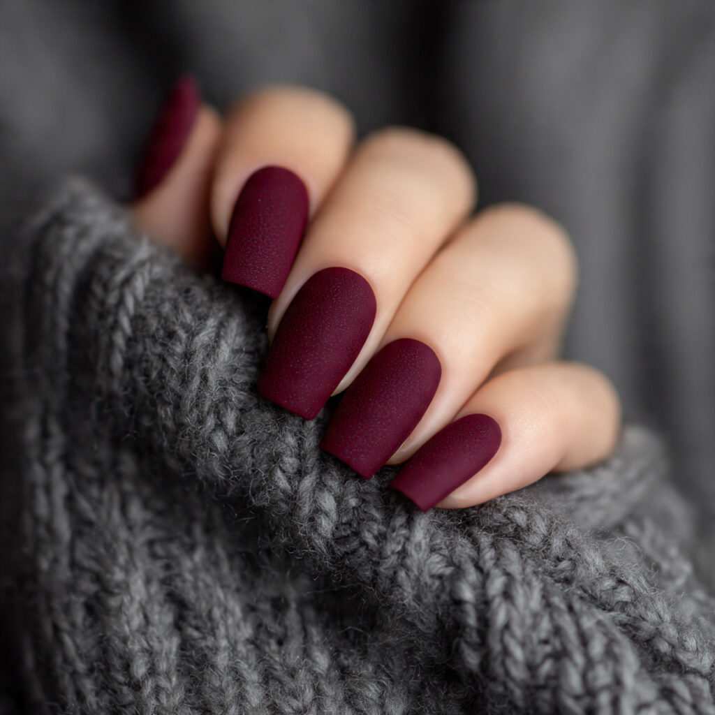 Burgundy Velvet Matte Nails