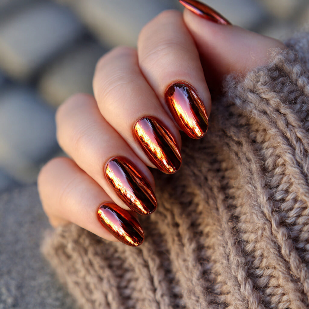 Burnt Sienna Chrome Nails