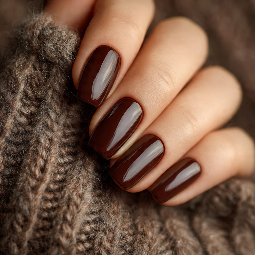 Chocolate Brown Glossy Nails