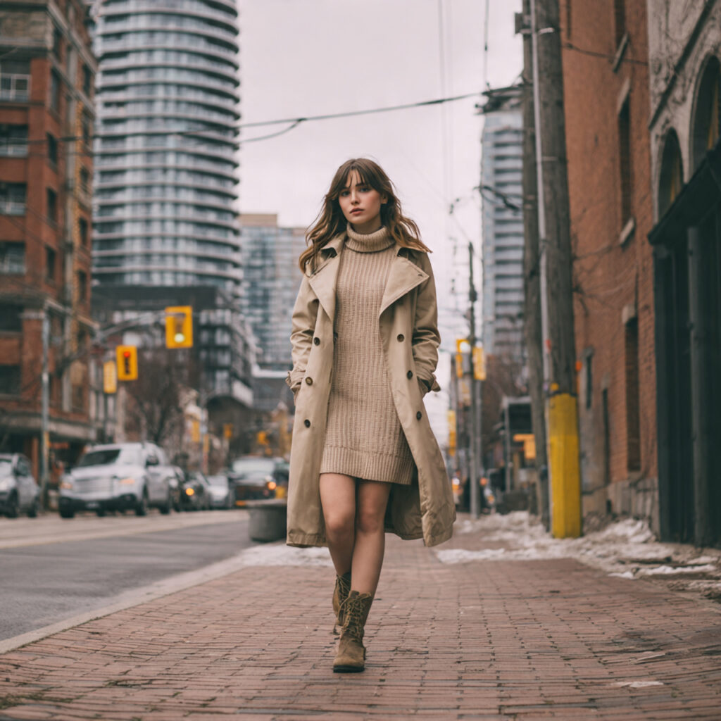 Classic Trench Coat with a Knit Dress