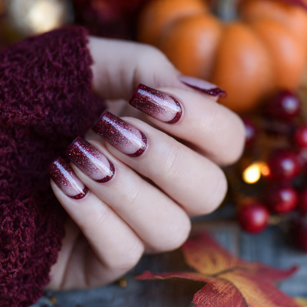 Cranberry Glitter French Tips
