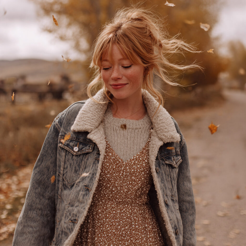 Denim Jacket with a Sweater Dress