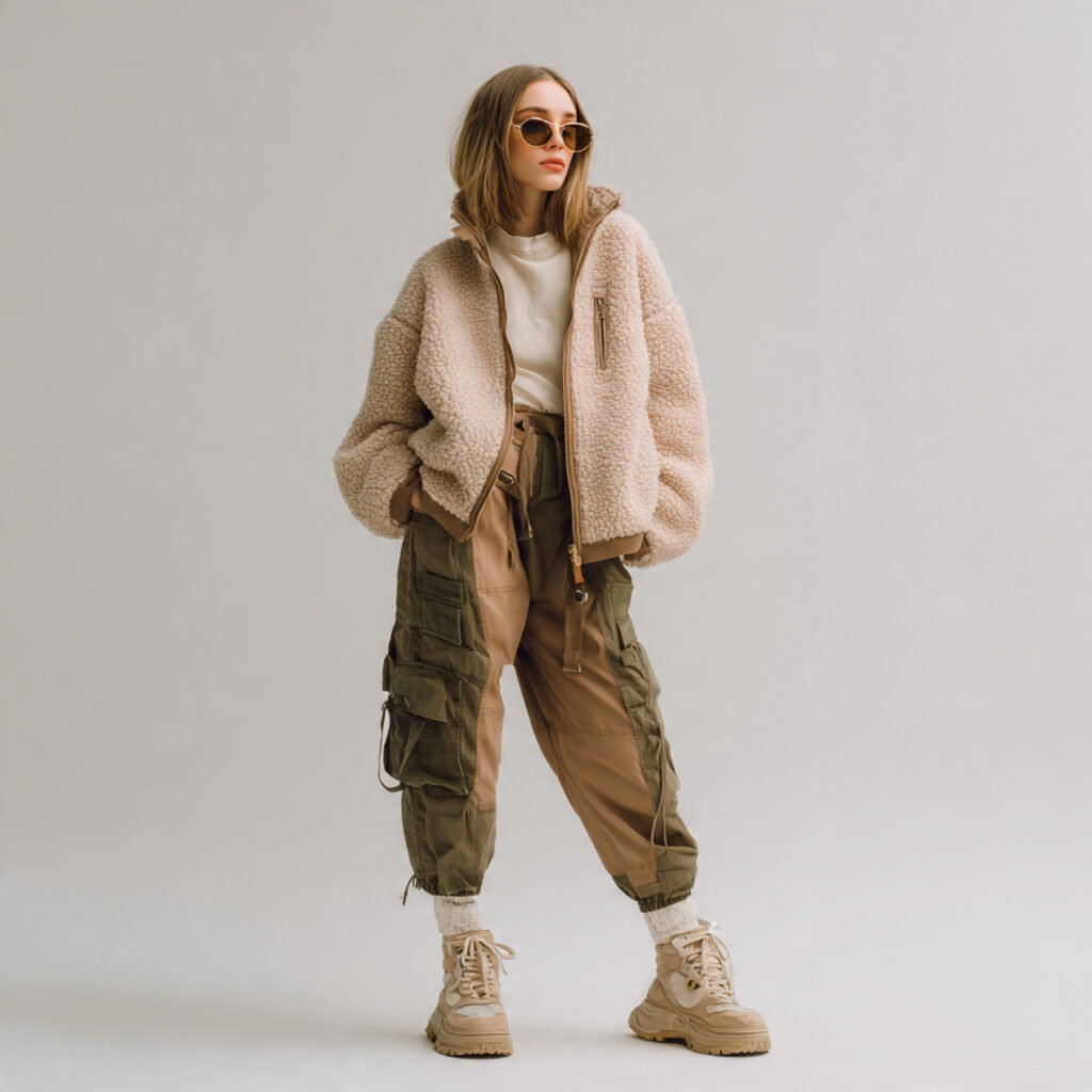 18 Best Winter Fashion Outfits to Stay Warm, Chic & Effortlessly Stylish 19 Fleece Jacket with Cargo Pants
