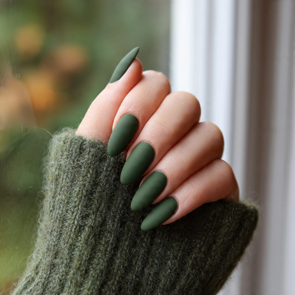 Forest Green Matte Nails
