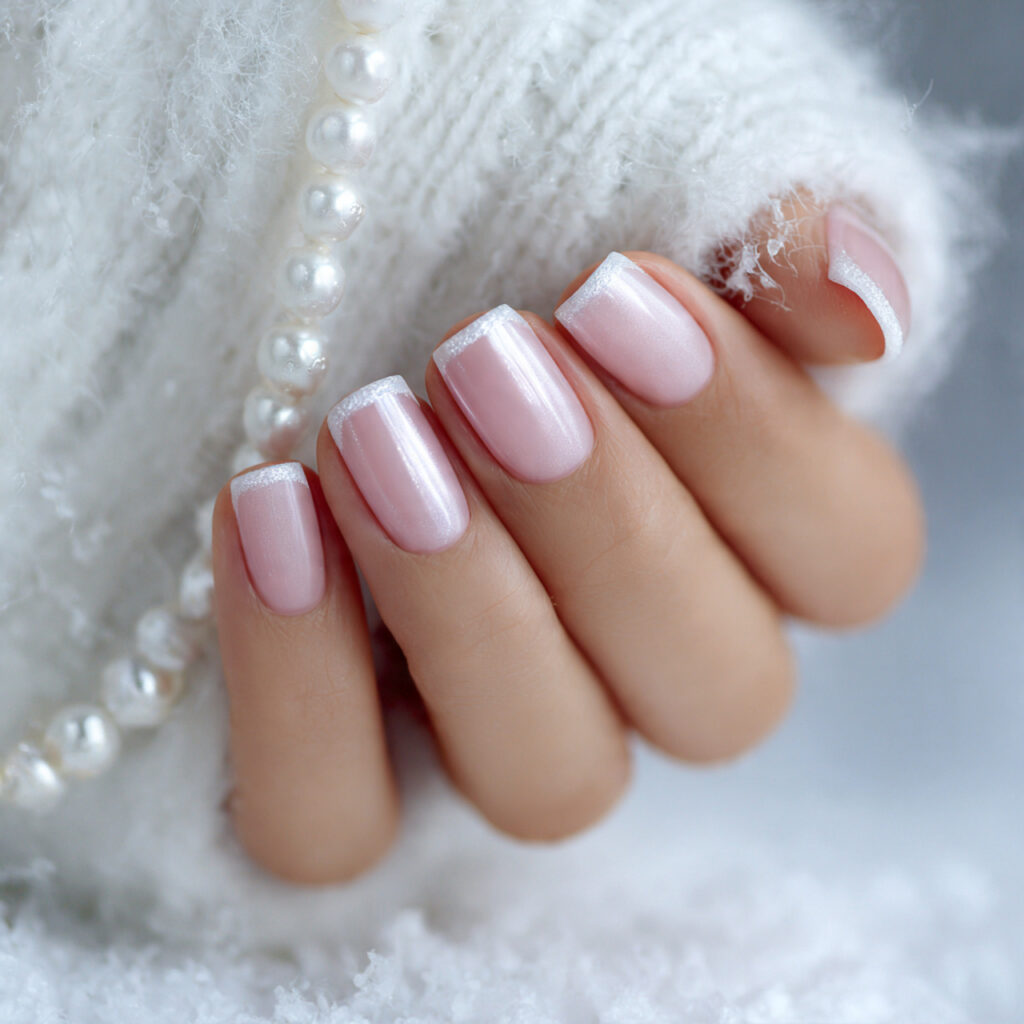 French Manicure with Pearl Tips