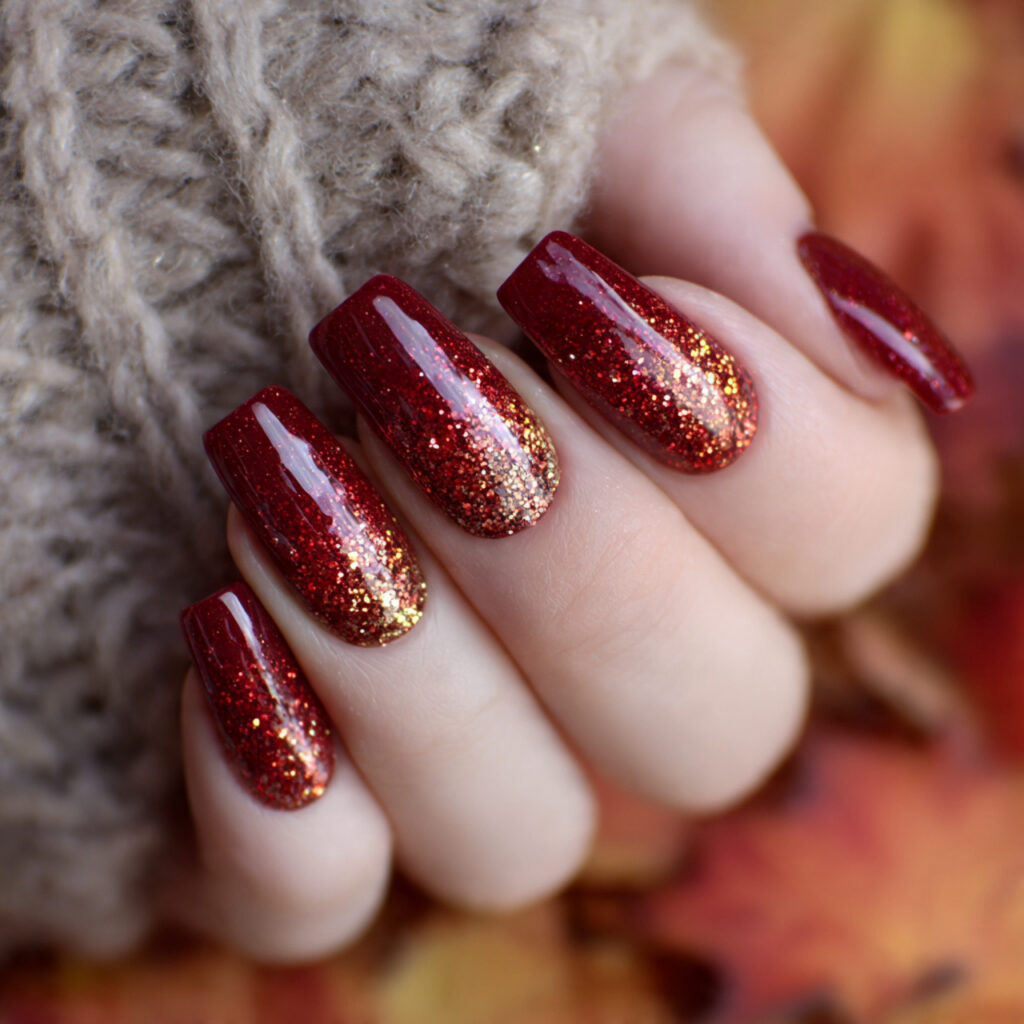Red Fall Nails: 18 Stunning Ideas to Try This Season 9 Glitter and Shimmer Accents