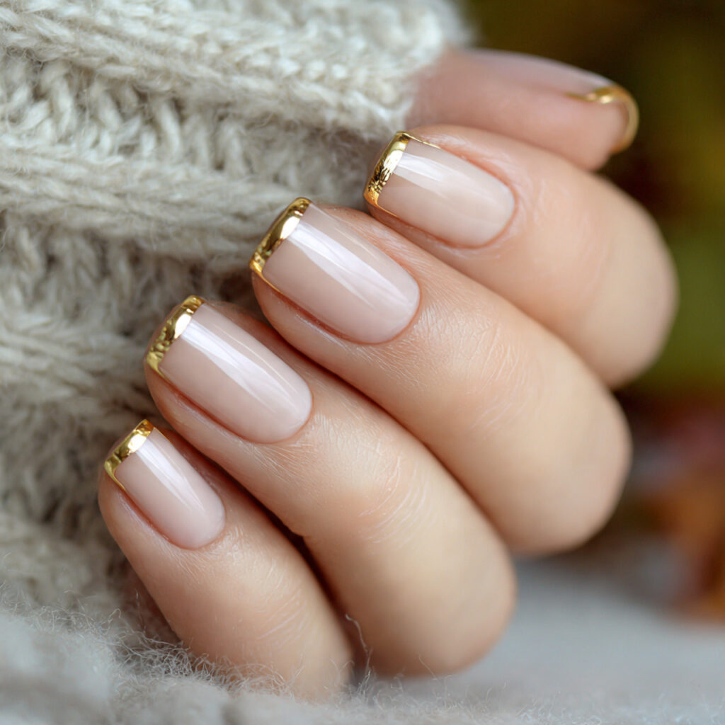 Gold Chrome Accented French Tips