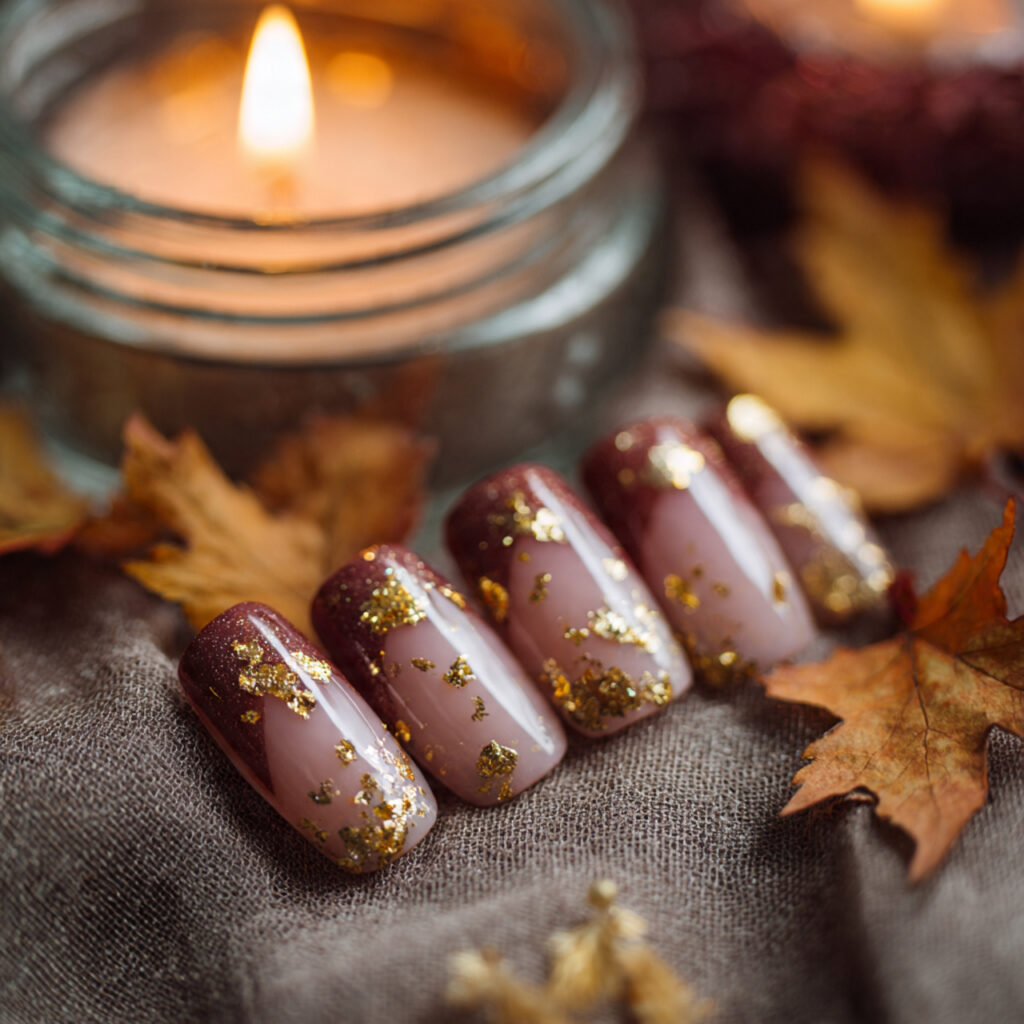 Gold Foil Autumn French Nails