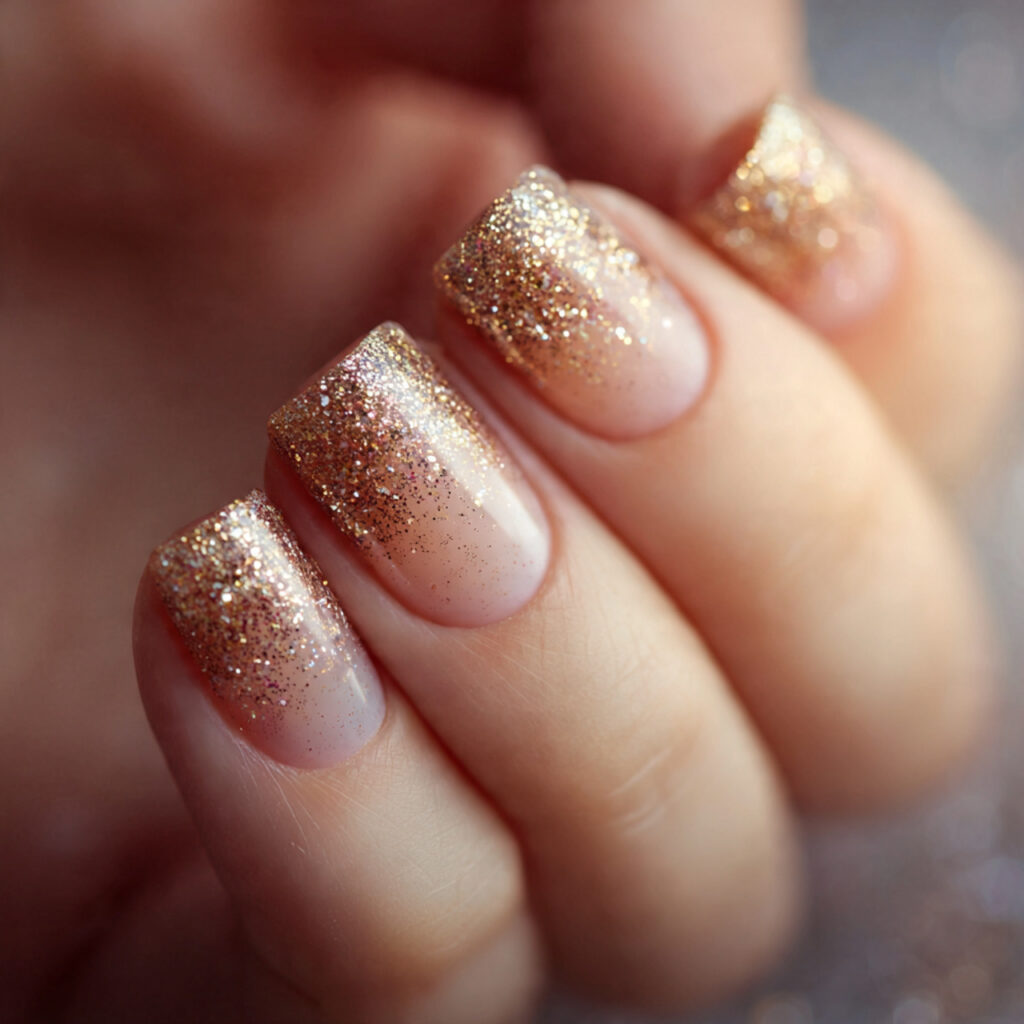 Gold Glitter Fade Nails