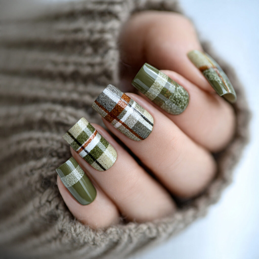 Green Plaid Nail Art