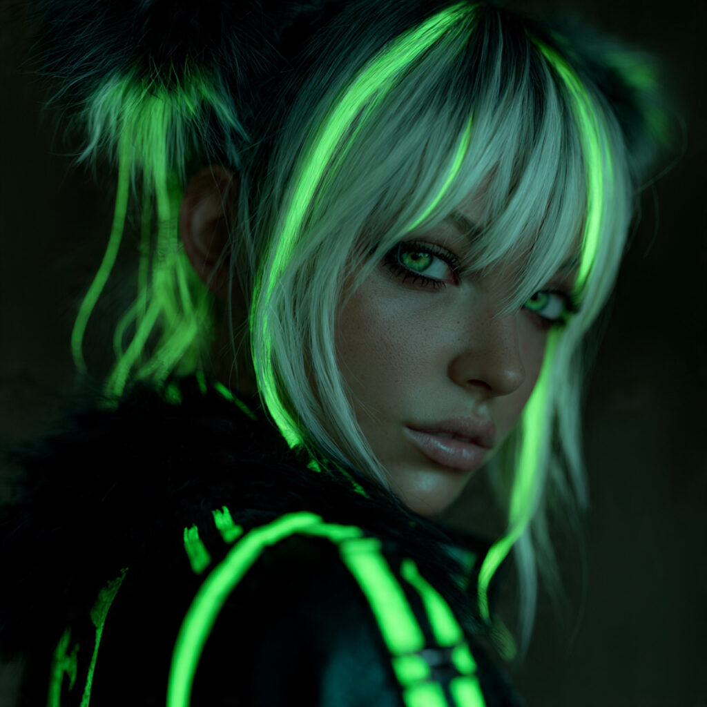 Green and Black Cyber Skunk Hair