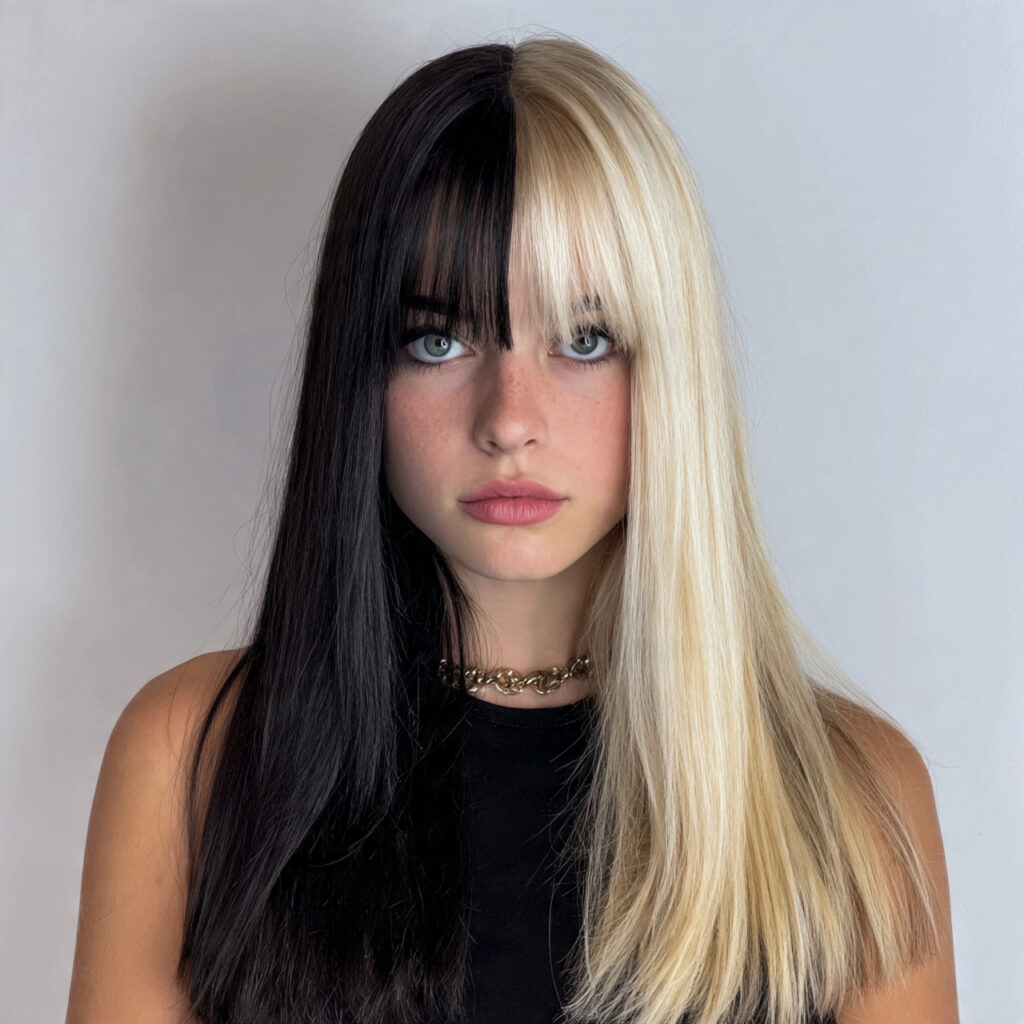 Half-and-Half Split Skunk Hair