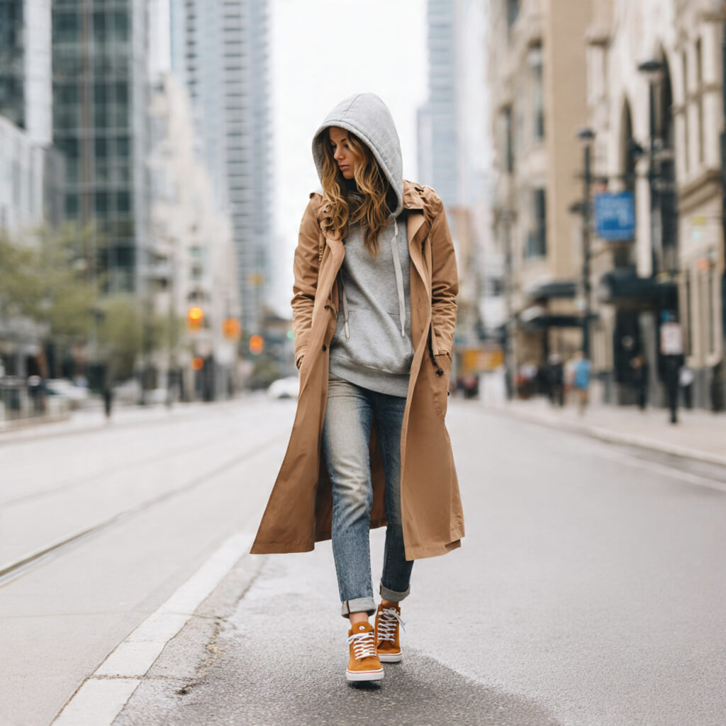 17 Best Cozy Casual Winter Outfits to Stay Warm & Stylish This Season 2 Layered Hoodie and Trench Combo