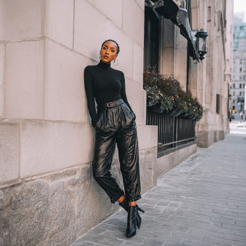 Leather Pants with Turtleneck