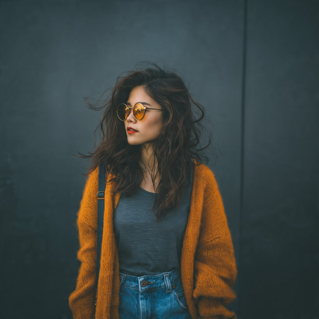 Longline Cardigan with High-Waisted Denim