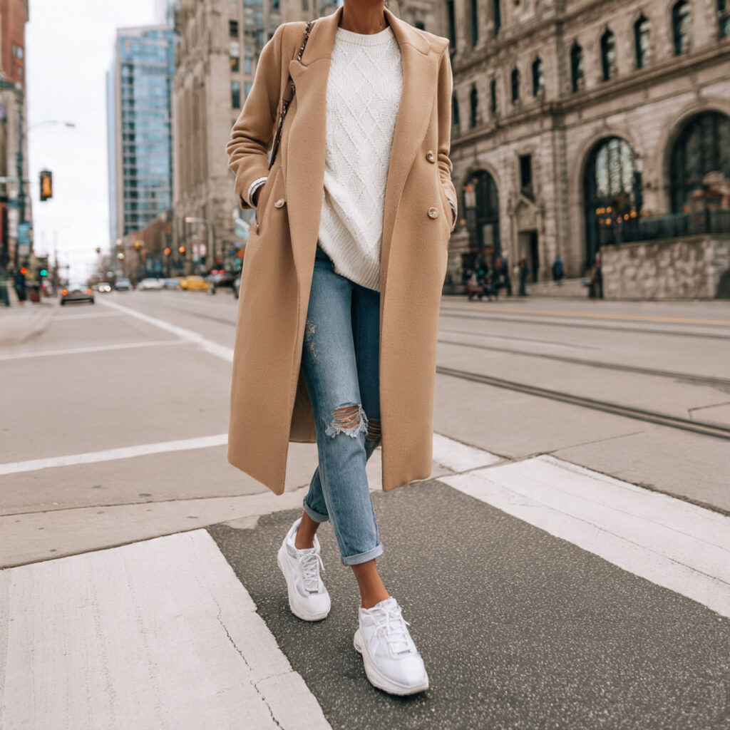 17 Best Cozy Casual Winter Outfits to Stay Warm & Stylish This Season 16 Longline Coat and Sneakers