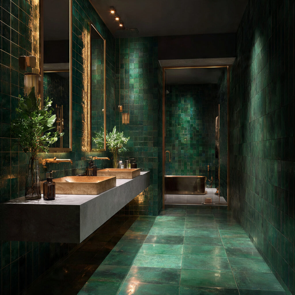 25 Stunning Emerald Green Bathroom Designs for a Luxe Refresh 1 Luxe Emerald Tile Walls