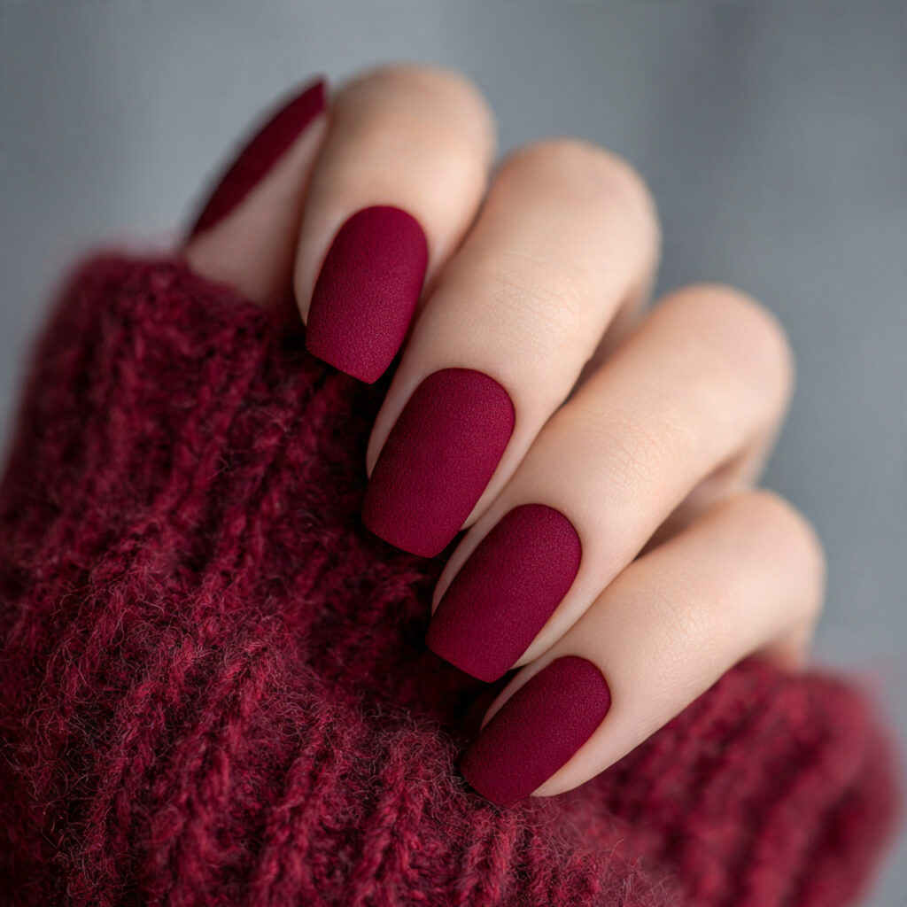 Matte Burgundy Nails