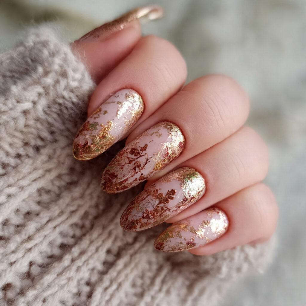 Milky White Nails With Autumn Flakes
