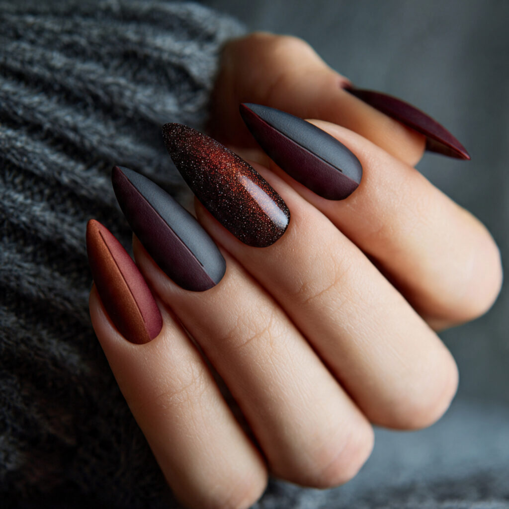 Mixed-Finish Fall Nails