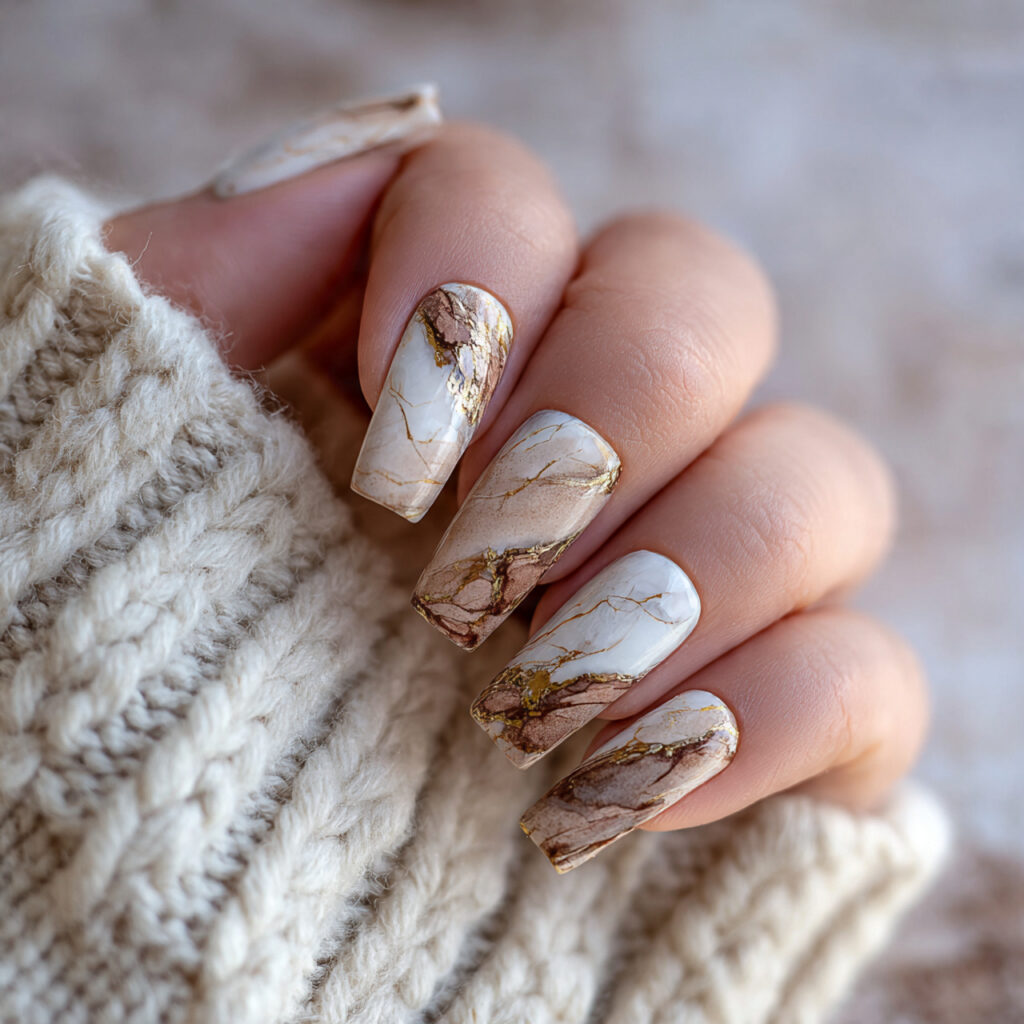 Mocha Swirl Marble Nails