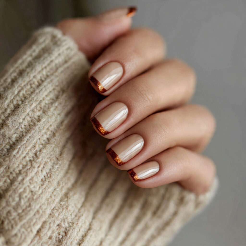 Nude Nails with Copper Tips