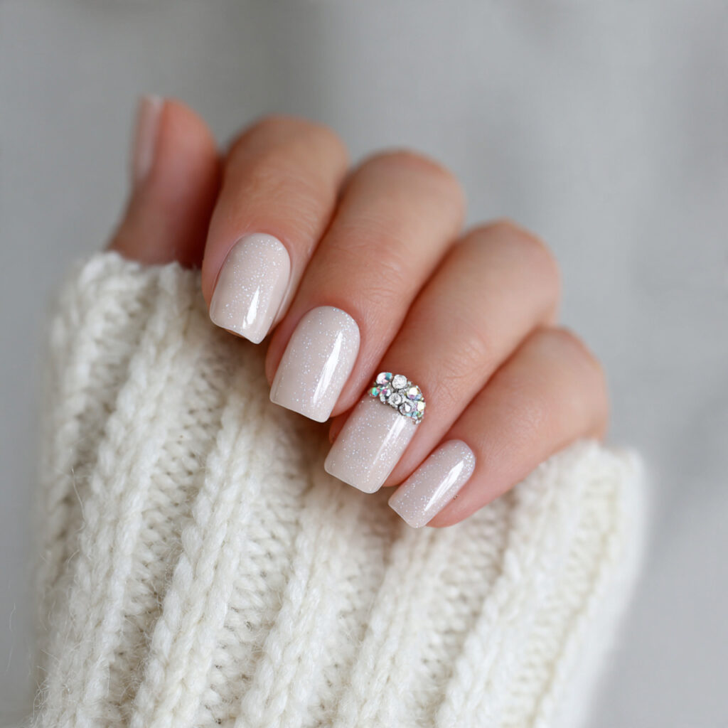 Nude Nails with Crystal Embellishments