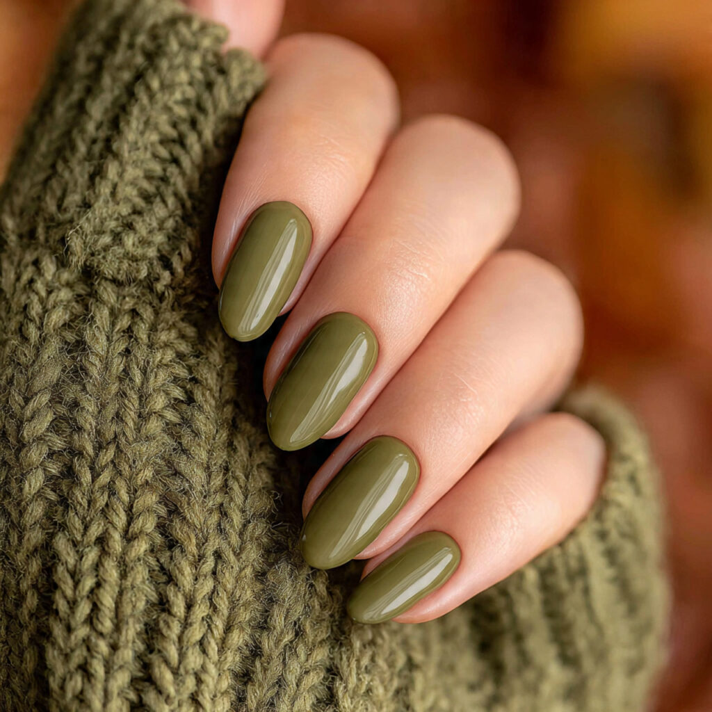 Olive Green Minimal Nails