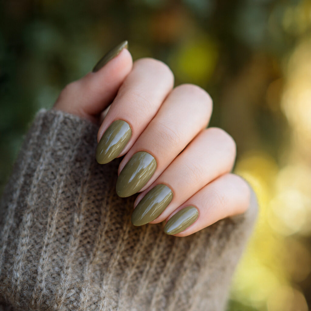 Olive Green Tipped French Nails