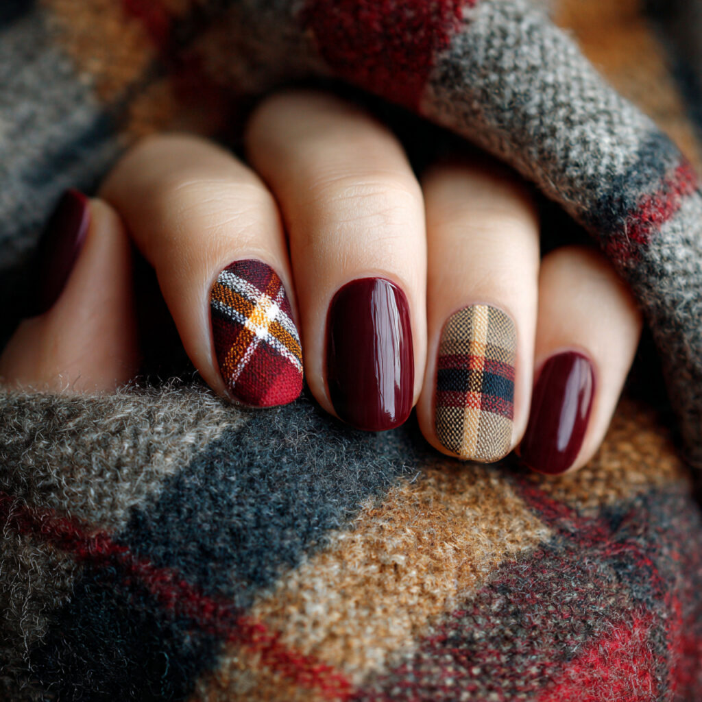 Plaid Accent Nails